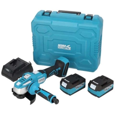 Werkzeug-Set im Koffer DEDRA SAS+ALL DED7030A10, bürstenlos Winkelschleifer, zwei 4 Ah-Akkus, Ladegerät, verlängerte Schleifmaschinengehäuse, 3 Montagelinien, LED-Licht