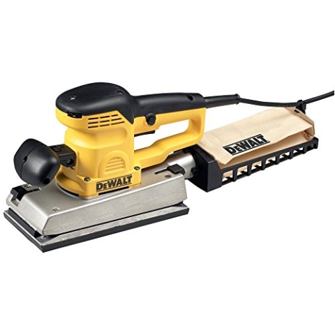 DeWalt Vibratiosnschleifer/ Schwingschleifer (350 Watt, Schwingkreis-ø 2.5 mm, inkl. 2 Schleifplatten (für Klettfix- und Standardpapier), Staubtütenhalter und Staubtüte) D26421
