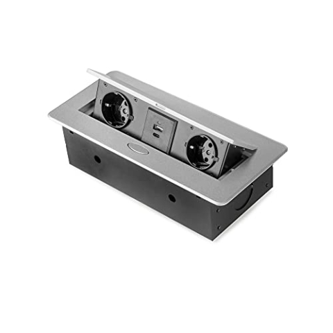 Emuca - Tischsteckdosenleiste, Metallic-grau, 265x120mm-EU-Stecker (Typ F)