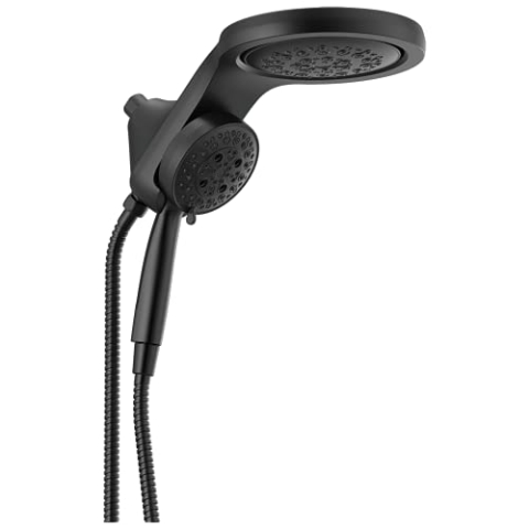 Delta Faucet HydroRain 2-in-1 Mattschwarz Regenduschkopf mit 5-Sprüh-In2ition-Dual-Duschkopf mit Handbrause, H2Okinetic Mattschwarz Duschkopf mit Schlauch, Mattschwarz 58680-BL25