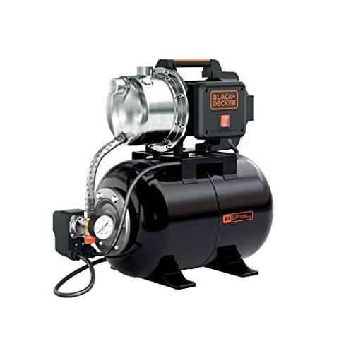 BLACK+DECKER BXGP1100XBE Selbstansaugende Pumpe mit Behälter für Klarwasser (1100 W, max. Förderleistung 4600 l/h, max. Förderhöhe 45 m)