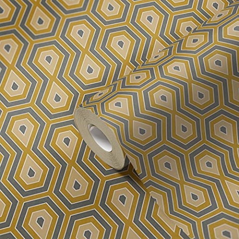 Architects Paper Retrotapete Jungle Chic Tapete geometrisch grafisch PVC-freie Vliestapete gelb grau weiß matt glatt 377074 37707-4, 10.05 m x 0.53 m