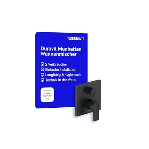 Duravit Manhattan Wannenarmatur Unterputz für 2 Verbraucher, Einhebel-Wannenmischer mit Keramikmischsystem, Schwarz Matt