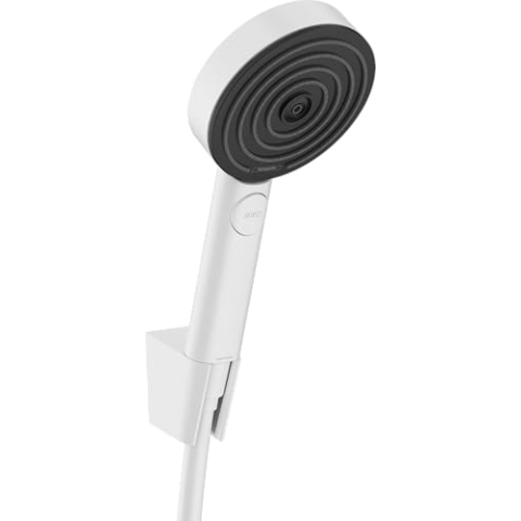 hansgrohe Pulsify Select S - Duschset mit Duschkopf wassersparend (EcoSmart, 3 Strahlarten inkl. PowderRain), Duschschlauch (1,60 m) und Duschkopfhalterung, Mattweiß, 24305700