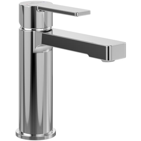 Villeroy & Boch Architectura Waschtischarmatur ohne Ablaufgarnitur, Wasserhahn Bad mit Keramikkartusche, Waschbeckenarmatur wassersparend, Auslauf Höhe 111mm, eckig, Chrom