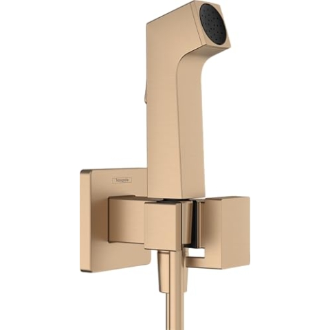 hansgrohe Bidette Handbrause E mit 1 wassersparenden Strahlart (EcoSmart), inkl. Absperrventil, Brausehalter und Brauseschlauch 1,25 m, für Warmwasser, Brushed Bronze, 29233140