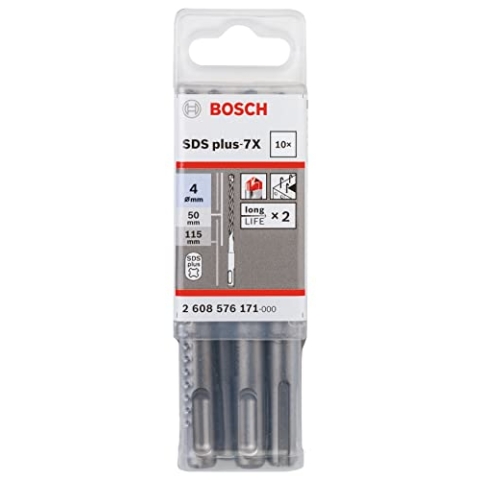 Bosch Professional 10tlg. Hammerbohrer SDS Plus-7X (für Beton und Mauerwerk, 4 x 50 x 115 mm, Zubehör Bohrhammer)