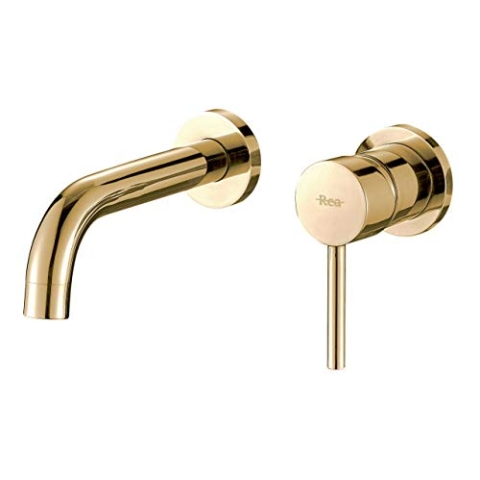 Rea Waschtischarmatur LUNGO L.GOLD + BOX Wasserhahn Bad Badarmatur aus Messing Armatur für Waschbecken und Badewannen Badezimmer Mischbatterie Einhebel (Gold)