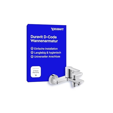 Duravit D-Code Wannenarmatur Aufputz für 2 Verbraucher, Einhebel-Wannenmischer mit Keramikmischsystem und Rückflussverhinderer, Chrom