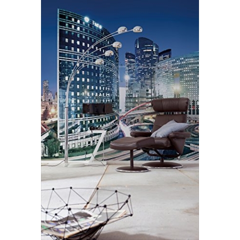 Komar LA Defense Tapete, Wand, Dekoration, Wandbelag, Wandbild, Wanddeko, Paris, Mega-City, Beleuchtet, Schlafzimmer, Wohnzimmer | 8-912 Papier Fototapete, bunt, 368 x 254 cm, 8 Teile