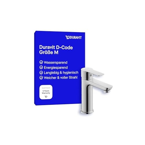 Duravit D-Code Waschtischarmatur, Größe M (Auslauf Höhe 167 mm), energiesparende Waschbecken Armatur (FreshStart), wassersparender Wasserhahn Bad (MinusFlow), Chrom