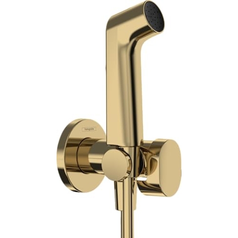 hansgrohe Bidette Handbrause S mit 1 wassersparenden Strahlart (EcoSmart), inkl. Absperrventil, Brausehalter und Brauseschlauch 1,25 m, für Warmwasser, Polished Gold Optic, 29232990