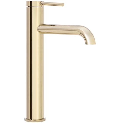 Rea Waschbecken-Wasserhahn, goldfarben, hoher Messing-Badezimmer-Mischbatterie, Einhebelmischer, heiß und kalt, verstellbarer Handwasch-Wasserhahn (Gold)