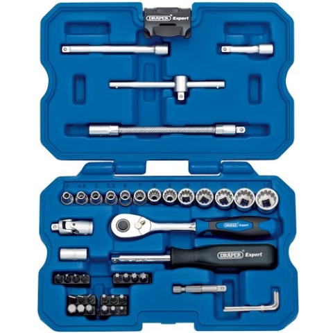 Draper Expert 02351 Metrischer Multi-Drive Zwölfkant-Steckschlüsselsatz mit 6,3 mm (1/4 Zoll) Vierkantantrieb, 47-teilig