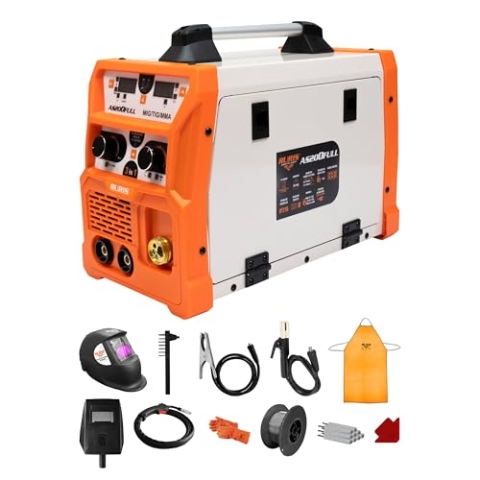 RURIS Schweißgerät Ruris AS200FULL MMA/MIG/TIG + Maske + Hammer/Bürste + 2,5 kg Rutilitelektroden 2,5 mm + Magnet + Handschuhe + Schweißmaske mit Solarzellen + Schürze
