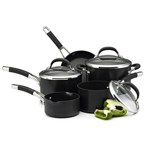 Circulon Premier Professional Töpfe und Pfannen Set Induktion 5-Teilig - Topfset Beschichtet mit Edelstahlgriff Soft Grip, Spülmaschinenfest, Hartanodisiertes Kochgeschirr, Schwarz