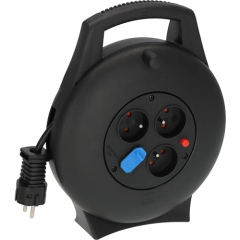Brennenstuhl Vario Line 3-fach Kabeltrommel mit USB/Mini Verlängerungskabel (Kabeltrommel für den Innenbereich mit USB-Ladefunktion und 10m Kabel, Made in Germany) schwarz