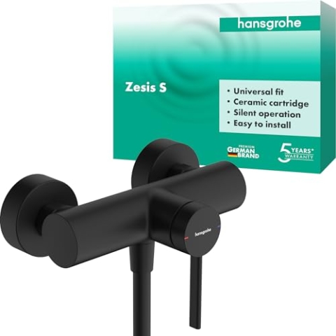 hansgrohe Zesis S - Duscharmatur Aufputz für 1 Verbraucher, Mischbatterie Dusche, Einhebelmischer, Mattschwarz, 74621670