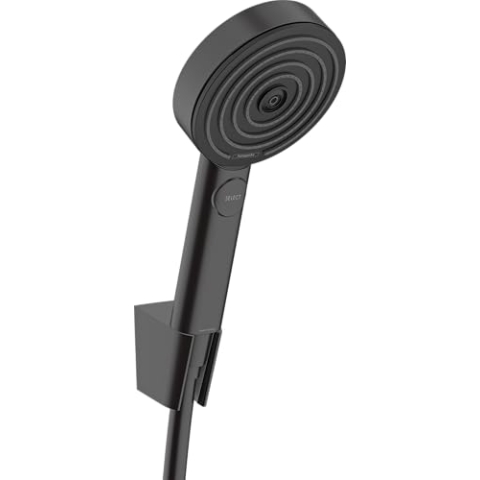 hansgrohe Pulsify Select S - Duschset mit Duschkopf wassersparend (EcoSmart, 3 Strahlarten inkl. PowderRain), Duschschlauch (1,60 m) und Duschkopfhalterung, Mattschwarz, 24305670