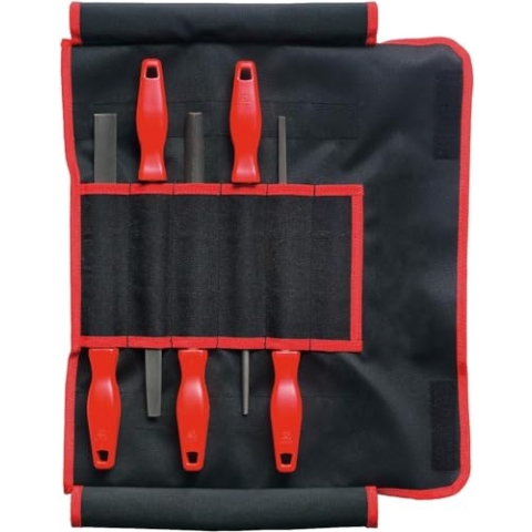 F. DICK Werkstattfeilensatz 5-teilig (inkl. Rolltasche, Feilen mit Kunststoffgriff, Hieb 2, geeignet für Holz, Stahl, Eisen, NE-Metall, für mittleren Materialabtrag, Feilensatz, 200 mm) 1308202