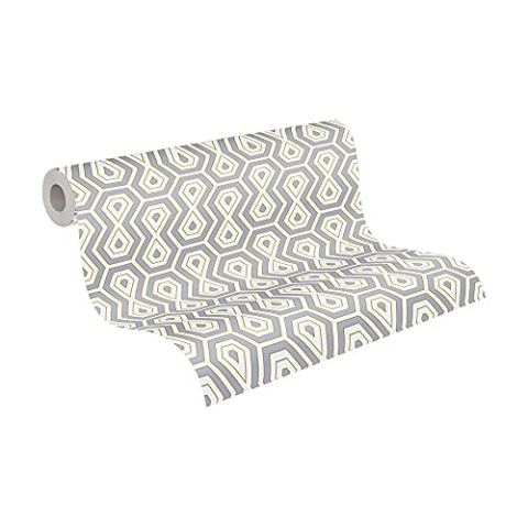 A.S. Création Architects Paper Retrotapete Jungle Chic Tapete geometrisch grafisch PVC-freie Vliestapete grau gold weiß matt glatt 377076 37707-6, 10.05 m x 0.53 m