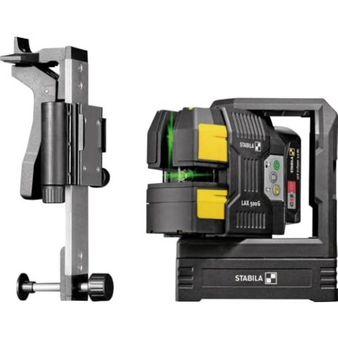 STABILA 12-V-System Kreuzlinienlaser grün LAX 500 G, selbstnivellierend, mit Lotpunkten, max. Reichweite: 40 m, CAS-Akku und CAS-Ladegerät (EU), Laserbasis, Wandhalterung, Zielplatte, Tragekoffer