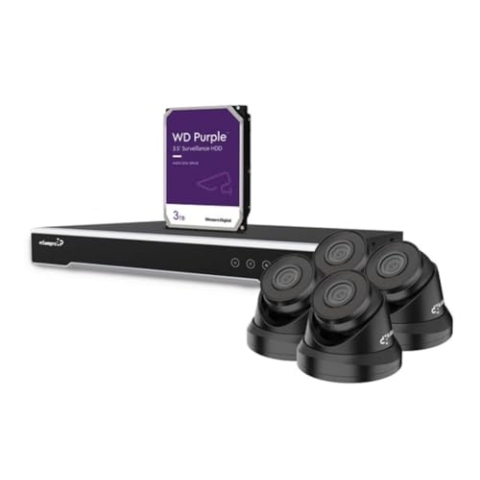 EtiamPro HD-Videoüberwachungsset mit 4X schwarzen IP-Kameras, 8-Kanal PoE Netzwerkrekorder (NVR) & 20m CAT6 Kabel, 3TB Festplatte, erweiterbar mit IP-Kameras