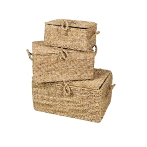 NATURAL LIVING " 3-TEILIGES SET AUS MEERESALGENKOFFERN" H15CM/H20CM/H25CM