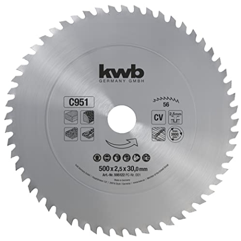 kwb Kreissägeblatt 500 x 30 mm, Made in Germany, grober schneller Schnitt, Sägeblatt geeignet für Brennholz und Schalungen