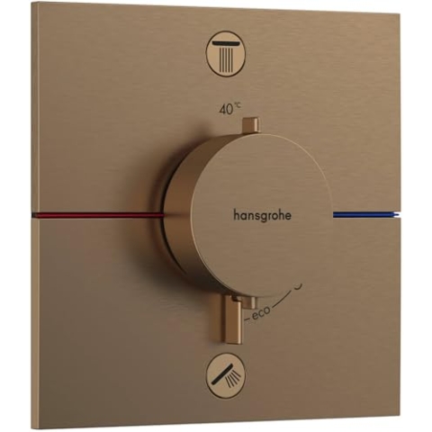 hansgrohe ShowerSelect Comfort E - Thermostat Unterputz mit Sicherungskombination, Armatur mit Sicherheitssperre (SafetyStop) bei 40°C, eckiges Thermostat, Mischbatterie, 2 Verbraucher, Brushed Bronze