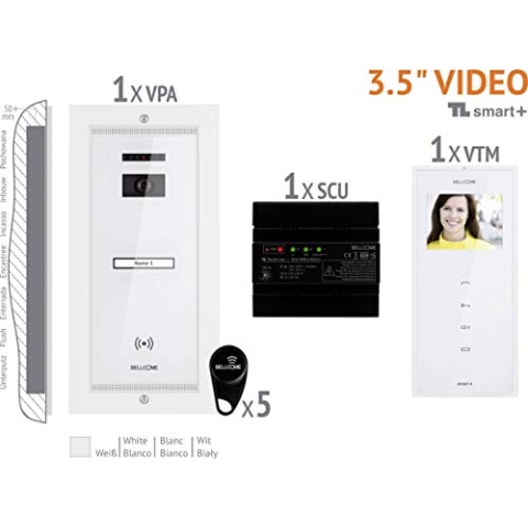 Bellcome Video-Türsprechanlage VKM.P1FR.T3S4.BLW04 Kabelgebundenes Komplett-Set, 1 Foyer, Weiß