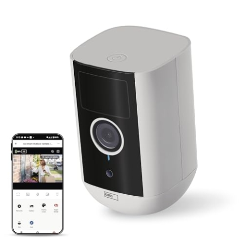 EMOS GoSmart - Smart Home Indoor/Outdoor Kamera - 5MP universale WLAN IP Kamera mit App - Bewegungserkennung, Nachtsicht, Akku - Google Assistant und Alexa Kompatibel - wasserdicht - weiß