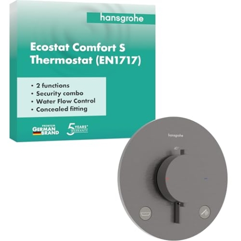 hansgrohe Ecostat Comfort S - Duschthermostat Unterputz mit Sicherungskombination und Sicherheitssperre (SafetyStop) bei 40° C, Duscharmatur für 2 Verbraucher, Brushed Black Chrome, 33718340