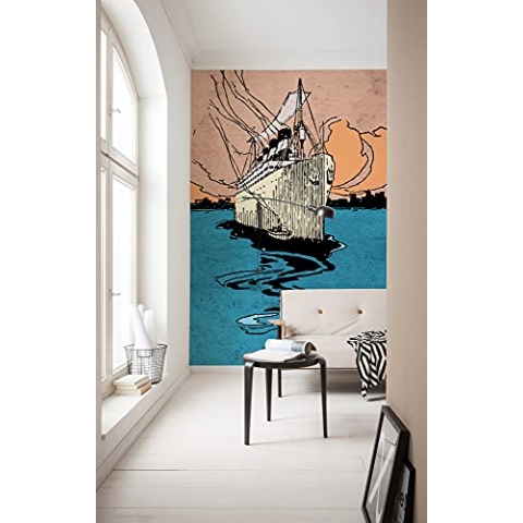 Komar Vlies Fototapete - La Nave - Größe: 200 x 280 cm (Breite x Höhe) - Dampfer, Hafen, Meer, Kinderzimmer, Tapete - IAX4-0023