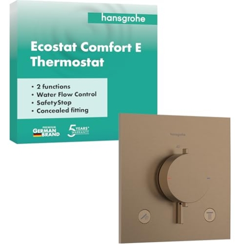 hansgrohe Ecostat Comfort E - Duschthermostat Unterputz, Duscharmatur mit Sicherheitssperre (SafetyStop) bei 40° C, Thermostat für die Dusche, Mischbatterie für 2 Verbraucher, Brushed Bronze, 33711140