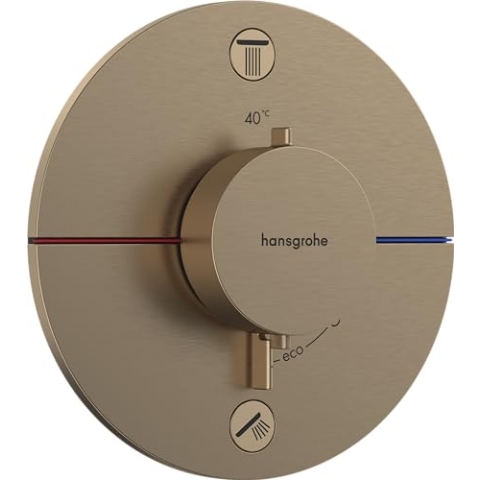 hansgrohe ShowerSelect Comfort S - Thermostat Unterputz mit Sicherungskombination, Armatur mit Sicherheitssperre (SafetyStop) bei 40°C, rundes Thermostat, Mischbatterie, 2 Verbraucher, Brushed Bronze