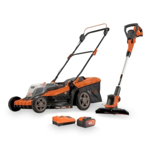 Powerplus Akku-Rasenmäher und Rasentrimmer POWDPG75621 - Rasenmäher mit 40 V und 420 mm Ø und Rasentrimmer mit 20 V und 240 mm Ø, inkl. Akku und Ladegerät