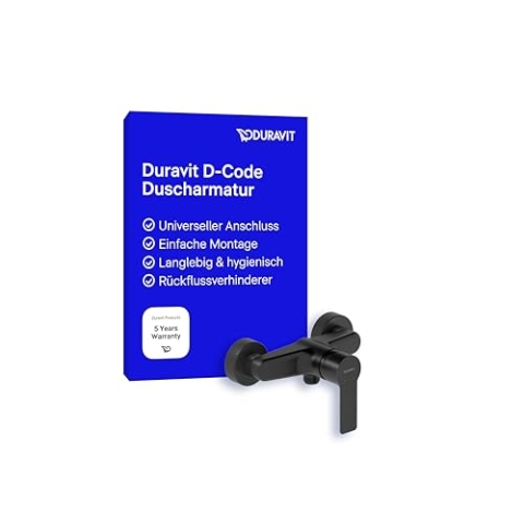 Duravit D-Code Duscharmatur Aufputz für 1 Verbraucher, Badewannenarmatur mit Rückflussverhinderer, Einhebel-Brausemischer mit Keramikmischsystem, Schwarz Matt