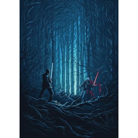 Komar Star Wars Vlies Fototapete - Star Wars Wood Fight - Größe: 200 x 280 cm (Breite x Höhe) - Kampf, Lichtschwert, Kinderzimmer, Tapete - IADX4-003