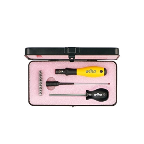 Wiha Drehmoment-Schraubendreher Set TorqueVario®-S ESD (27687), 13 tlg., Schraubendreher für Elektroniker für das Schrauben an elektronischen Bauteilen, Pozidriv/ Schlitz/ TORX®/ Phillips