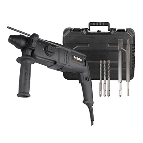 FERM Bohrhammer 800W - 4 Funktionen - incl. 3 SDS-Bohrer, 2 Meißel und praktischer Aufbewahrungskoffer