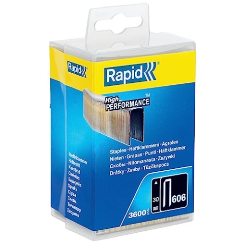 Rapid Tackerklammern Typ 606, 30mm Klammern, 3.600 Stk. Kunststoffbox, Schmalrückenklammern für Holz mit geharzte Oberfläche