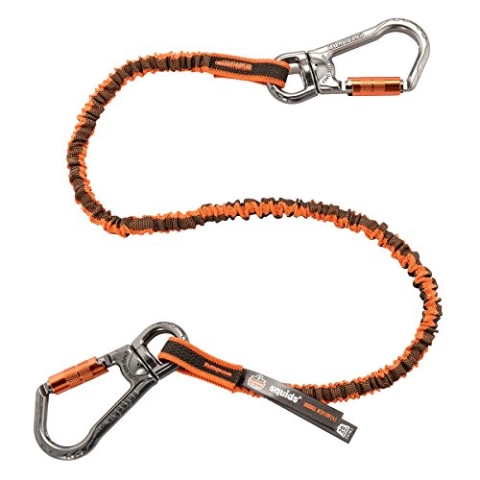 Ergodyne - 19829 Stoßabsorbierendes Werkzeug-Schlüsselband mit zwei doppelt verriegelbaren drehbaren Karabinern, Werkzeuggewicht Kapazität 11,3 kg, Squids 3119, Orange & Grau, Standard (3119F(x))