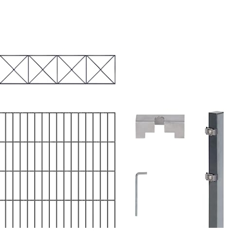Alberts 667801 Doppelstabmattenzaun »Nexus« als 7 tlg. Zaun-Komplettset | verschiedene Längen und Höhen | kunststoffbeschichtet, anthrazit | Höhe 140 cm | Länge 2 m