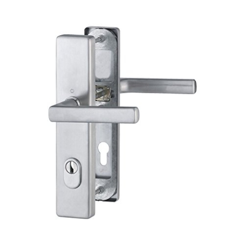 HOPPE 3929528 Haustür Eingangstür Drückergarnitur DALLAS - Ö-Norm Entfernung 88mm, Edelstahl matt, Langschild Profilzylinder für Türstärke 62-72mm, mit Kernziehschutz, Prüfung: RC2 nach EN 1906, 1 Stück Sicherheitsbeschlag