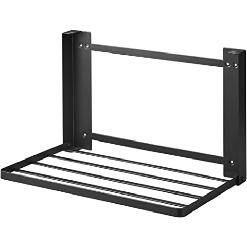 Yamazaki 8143 TOWER Klappbare Ablage, schwarz, Stahl/Magnet/Silikon, minimalistisch, 26 x 41 x 25,5 cm