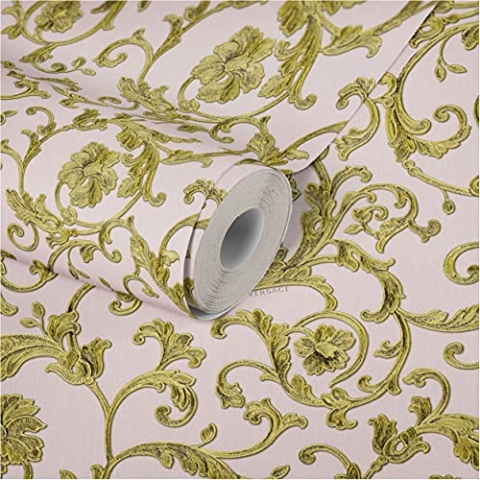 VERSACE WALLPAPER Vliestapete Butterfly Barocco Luxustapete mit Ornamenten barock 10,05 m x 0,70 m grün metallic rosa Made in Germany 343264 34326-4