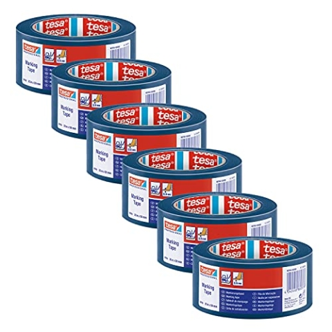 tesa 60760 Bodenmarkierung Markierungsband aus weichem PVC - Warnband für temporäre Arbeitsbereich-Kennzeichnung, ideal für Innenbereiche - blau - je 33 m x 5 cm | 6er Pack