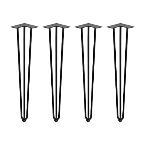 Emuca - Set aus 4 Set aus Vier Hairpin 3-Stangentischbeinen, Höhe 710 mm, schwarz lackiert, Stahl