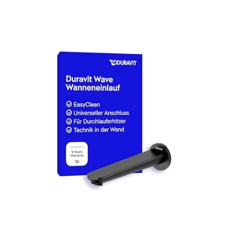 Duravit Wave Wanneneinlauf, Badewanneneinlauf mit runder Wandabdeckung, Zulauf Badewanne, Schwarz Matt